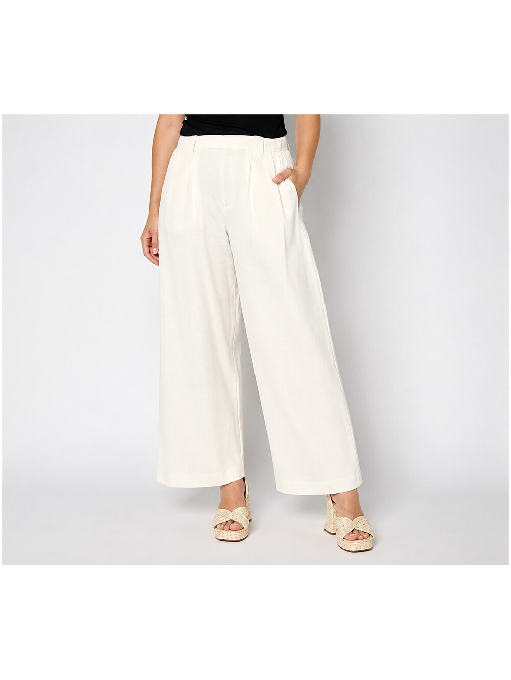 LOGO by Lori Goldstein Textured Wide Leg Full Length Pants Alabaster, Reg Medium